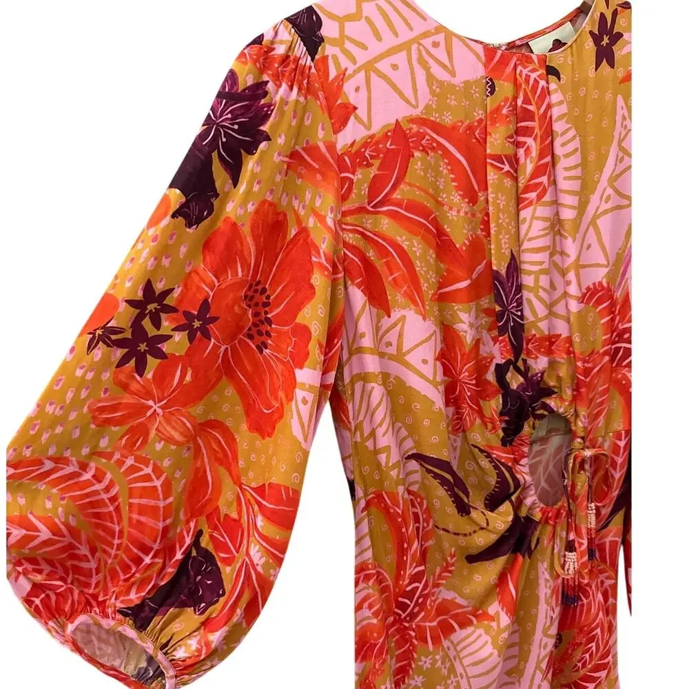 Farm Rio Puff-Sleeve Cutout Slip Maxi Dress Jungle Panther Size Medium - Picture 10 of 10